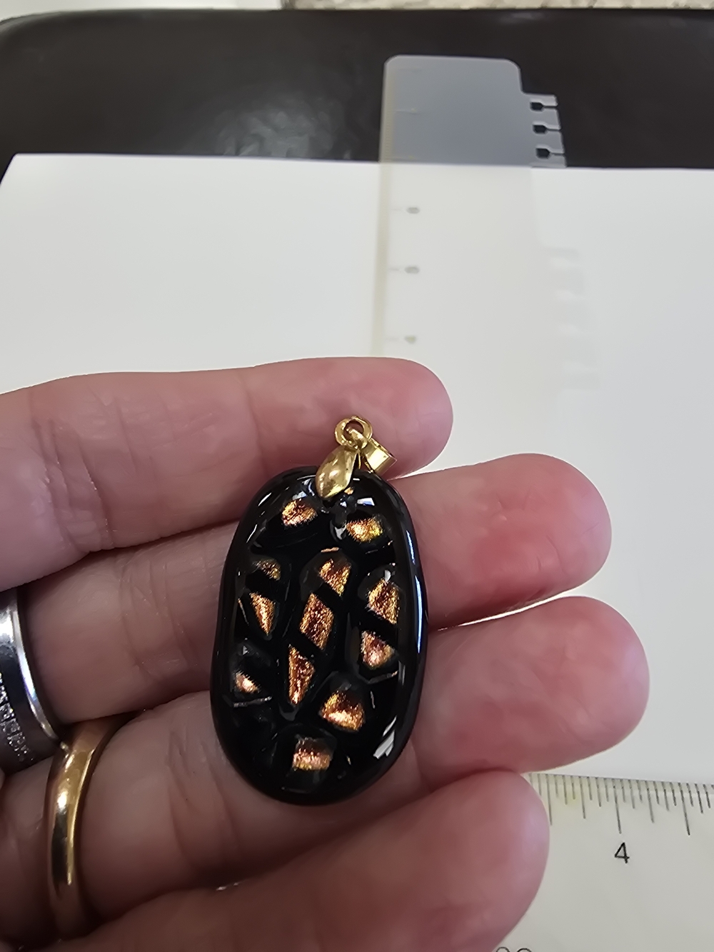 Gold Accent Black Glass Pendant Necklace - Women Jewelry